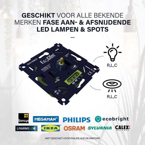 ecodim01-geschikte-lampen Inbouw LED dimmer zwart EcoDim 0-300W geschikt voor diverse lampmerken