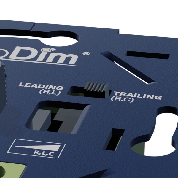 ecodim03-rlc Close-up EcoDim inbouw LED dimmer met blauwe metalen afwerking