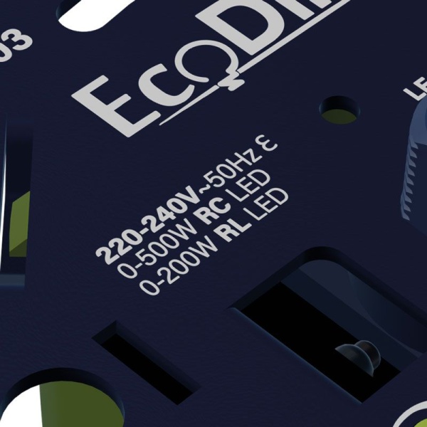 ecodim03-wattage LED dimmer inbouw EcoDim zwart met specificaties 220-240V 0-500W