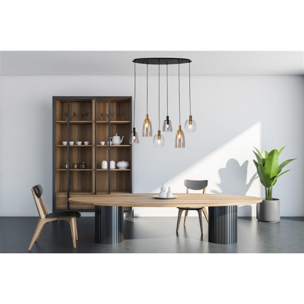 Searchlight DIVINE Pendel Hanglamp 6 Lichts Metaal Zwart-30966