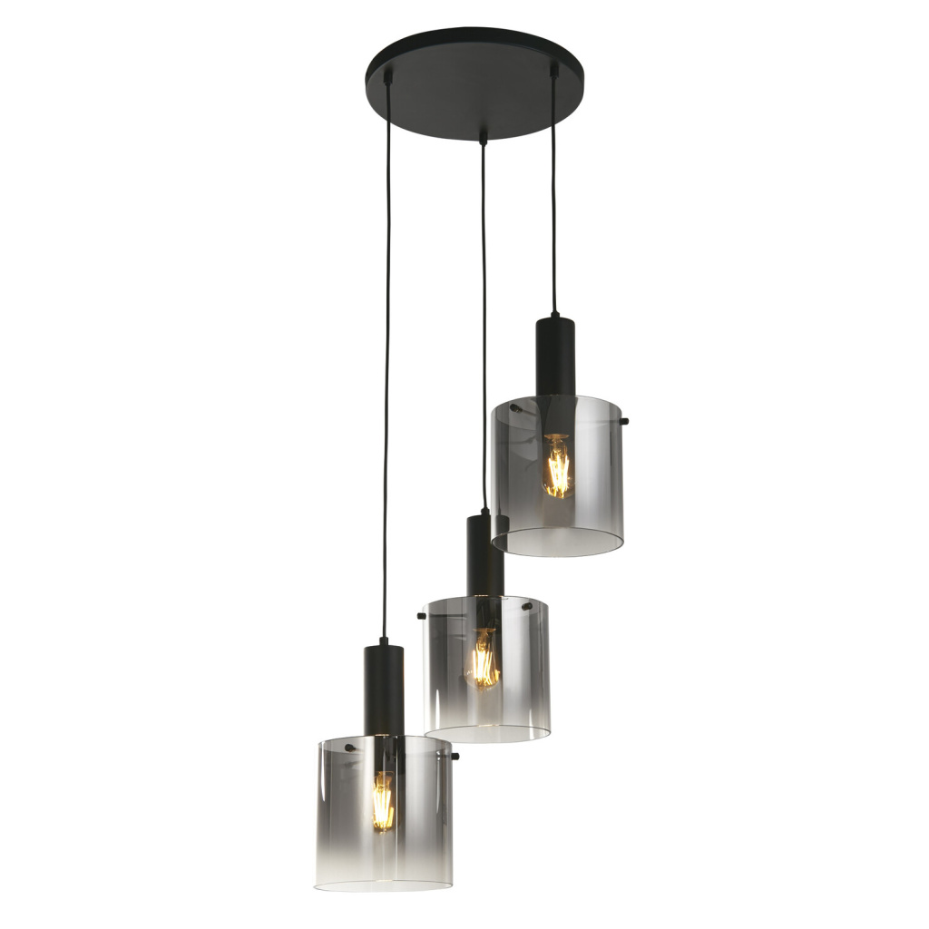 Searchlight SWEDEN Multi Pendel Hanglamp 3 Lichts Zwart Smoke
