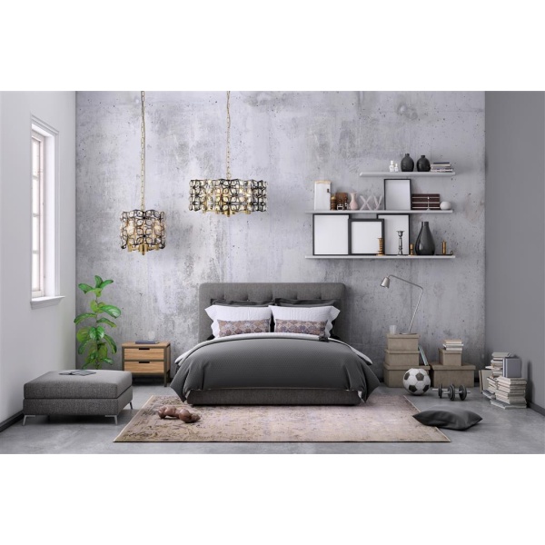 Searchlight IRIS Hanglamp 5 Lichts Kristal Zwart Messing-31403