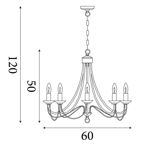 Searchlight MAYPOLE bronzen kroonluchter 8-lichts maattekening 60x120 cm
