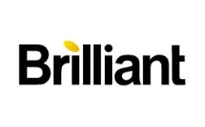 Brilliant logo met zwarte letters en geel accent boven de B