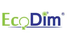 EcoDim logo in groen en blauw met lampicoon geïntegreerd