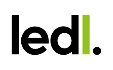 LEDL logo met zwarte letters en groene letter l