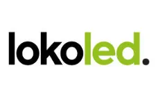Lokoled logo in zwarte en groene letters met punt erop