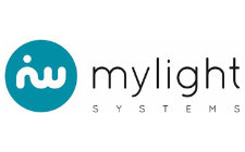 Mylight Systems logo met turquoise rond symbool en zwarte tekst
