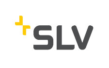 SLV logo met grijze letters en geel kruisvormig detail