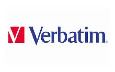 Verbatim logo in rood en blauw op witte achtergrond