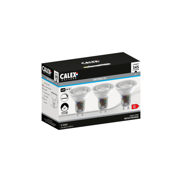 1301007601 A1_PACK_3D_LEFT.png-hi-res Doos met drie Calex GU10 LED reflector spots warmwit dimbaar