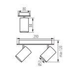 Technische tekening Kanlux EVALO plafondlamp 2-lichts met afmetingen.