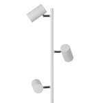 Witte vloerlamp met drie verstelbare cilindervormige spots op staander.