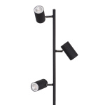 Zwarte vloerlamp met drie verstelbare cilindervormige spots.