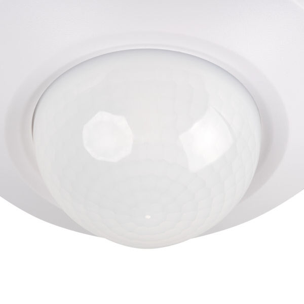 Witfoto / productfoto → titelgerichter **Alt-tekst:** Witte PIR bewegingssensor met ronde lens en IP44 bescherming