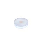 Ronde witte pucklamp met ingebouwde sensor en oplaadbare behuizing.