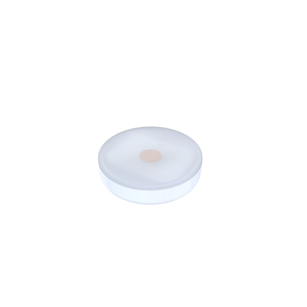 Ronde witte pucklamp met ingebouwde sensor en oplaadbare behuizing.