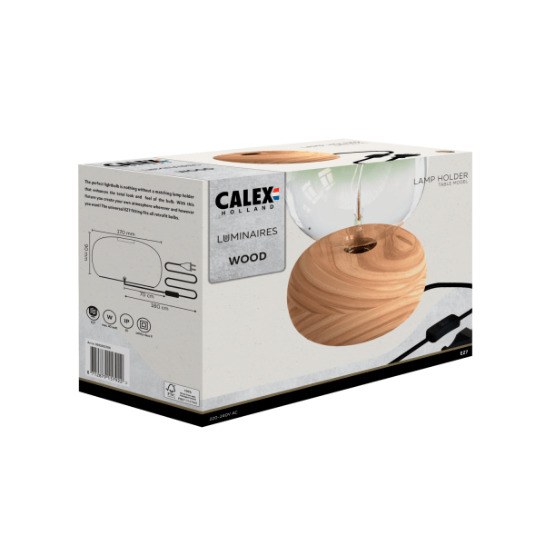 Houten Calex tafellamp rond model met E27 fitting en snoer
