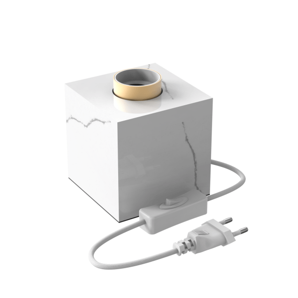 Witte marmeren tafellampvoet vierkant met E27 fitting en snoer