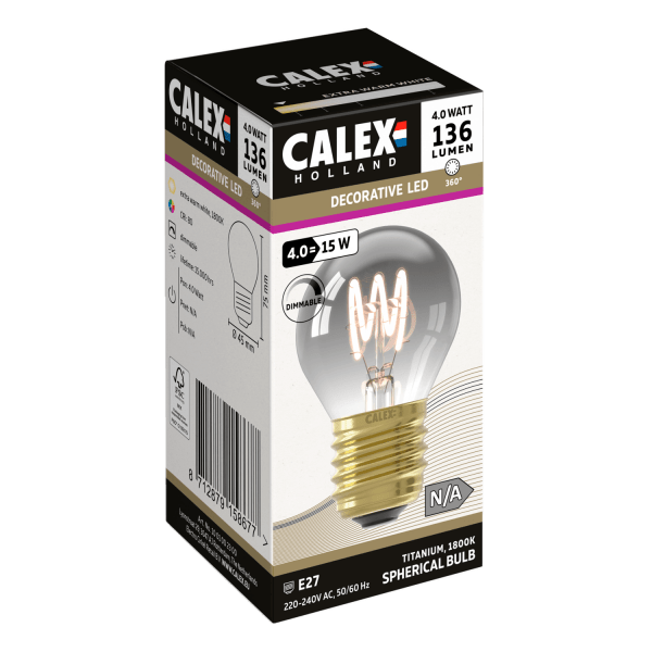 Calex LED kogellamp E27 titanium 4W dimbaar met filament
