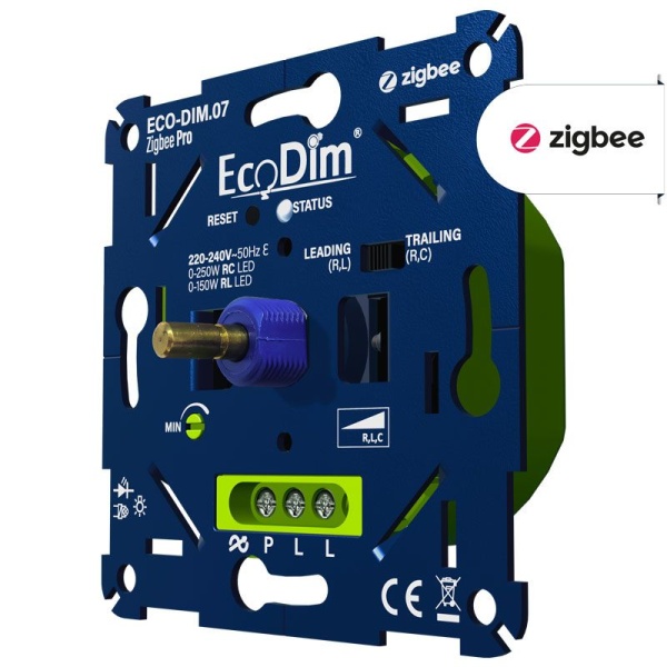 Inbouw Zigbee LED dimmer blauw met draaiknop en aansluitpunten