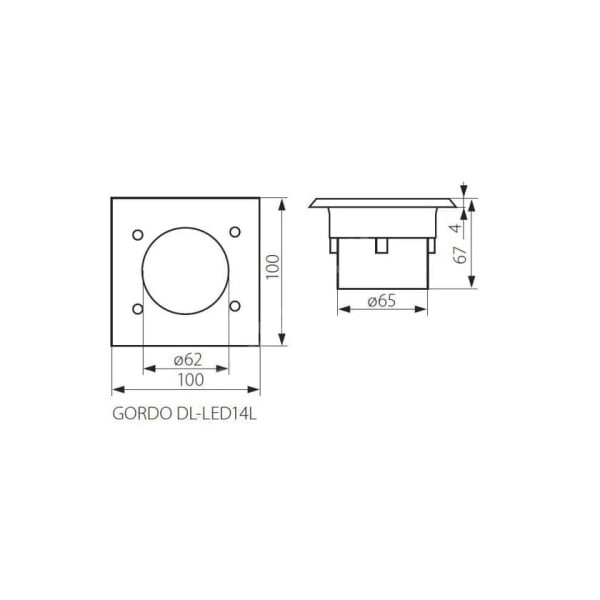 Kanlux Gordo grondspot LED vierkant maat tekening met afmetingen