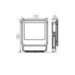 Maat tekening LED schijnwerper floodlight 20W koelwit 135x165x30 mm