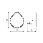 Technische tekening Kanlux stekkerlamp nachtlicht met afmetingen 64x55x63 mm