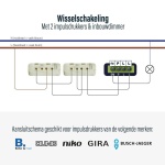 Maattekening wisselschakeling met twee impulsdrukkers en inbouwdimmer aansluiting