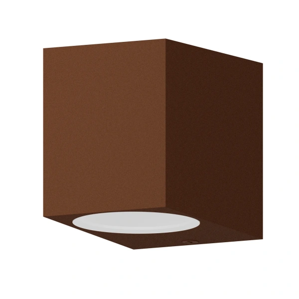 Buitenwandlamp roestkleur met GU10 fitting en neerwaartse lichtbundel
