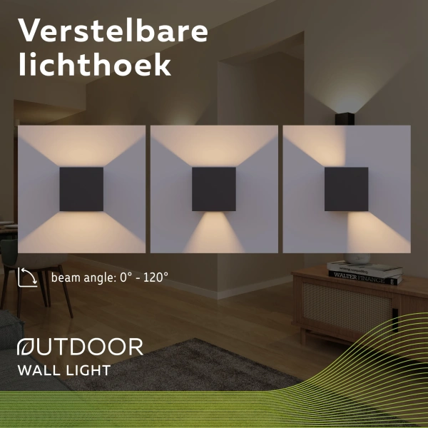 Zwarte wandlamp met verstelbare lichtbundel in verschillende hoeken