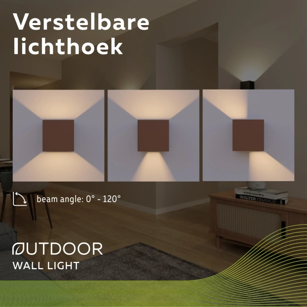 Kubusvormige wandlamp geeft verstelbaar warmwit licht op muur binnenruimte