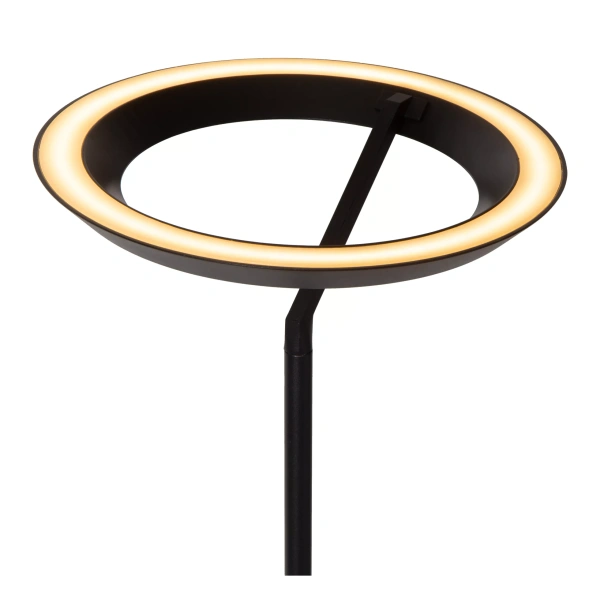 Vloerlamp met ronde zwarte ring en warmwit dimbaar licht