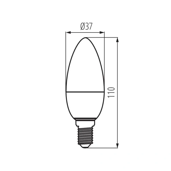 Kanlux E14 kaarslamp maat tekening met lengte en diameter