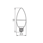 Technische tekening van E14 kaarslamp met aangegeven afmetingen 100x38 mm