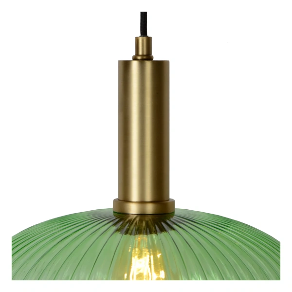 Hanglamp met groen glazen kap en messing fitting