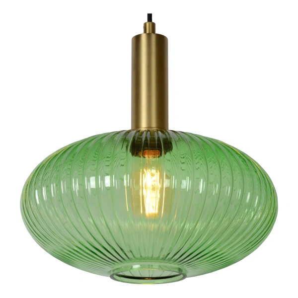 Hanglamp met groene glazen kap en messing fitting