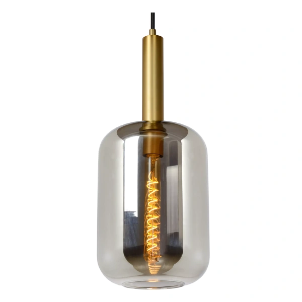 Hanglamp met fumé glazen kap en goudkleurige fitting