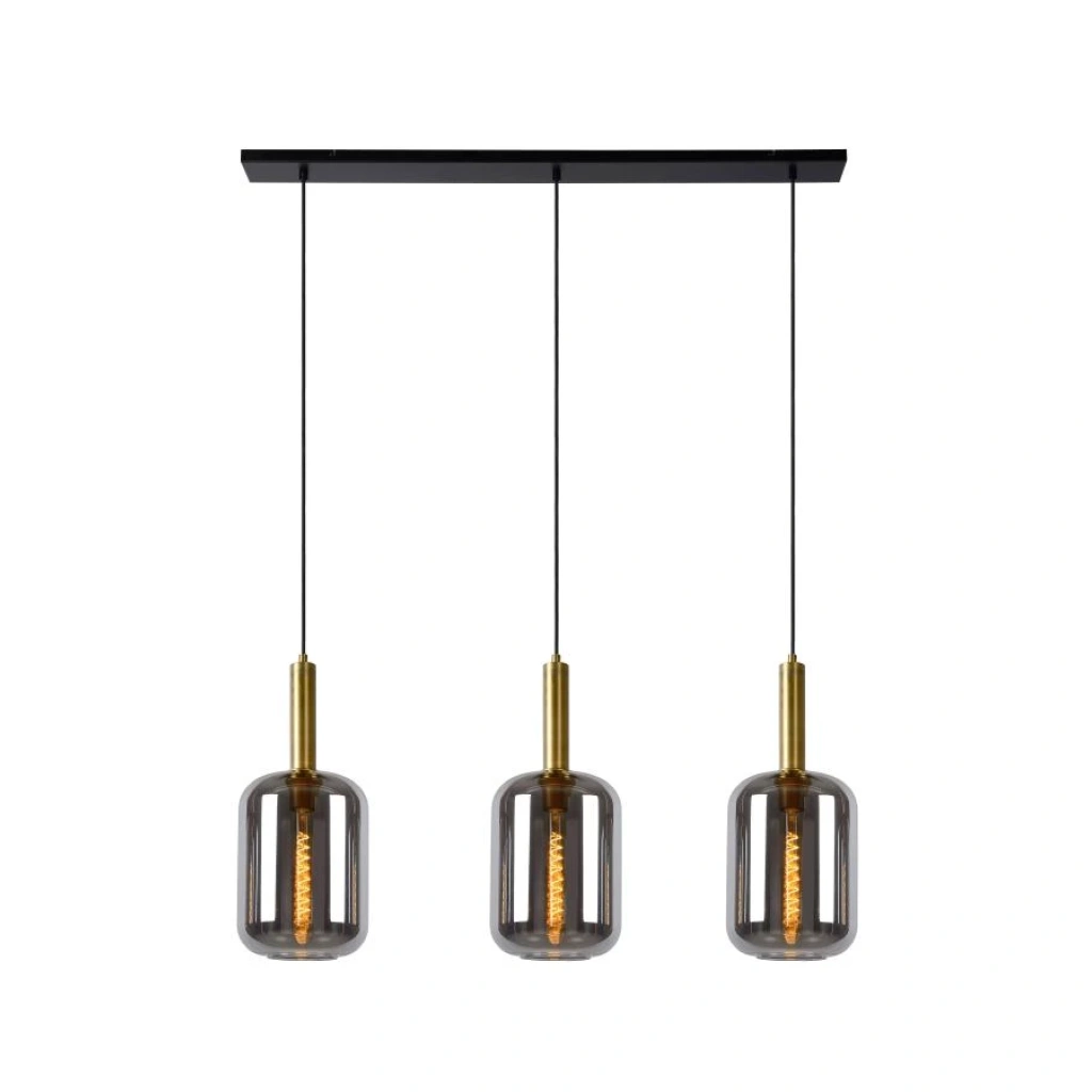 Hanglamp 3 Lichts Zwart Goud FUMÉ JOANET - Lucide