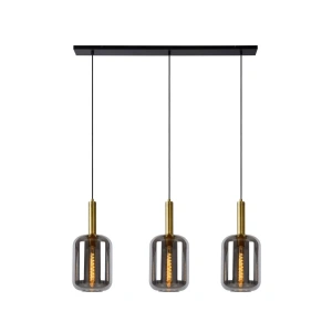 Hanglamp 3 Lichts Zwart Goud FUMÉ JOANET - Lucide