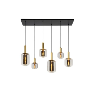 Hanglamp 6 Lichts Zwart Goud FUMÉ JOANET - Lucide