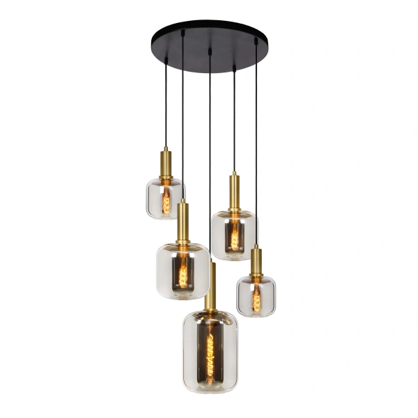Hanglamp 5 Lichts Zwart Goud FUMÉ JOANET - Lucide