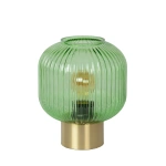 Groene glazen tafellamp met goudkleurige messing voet