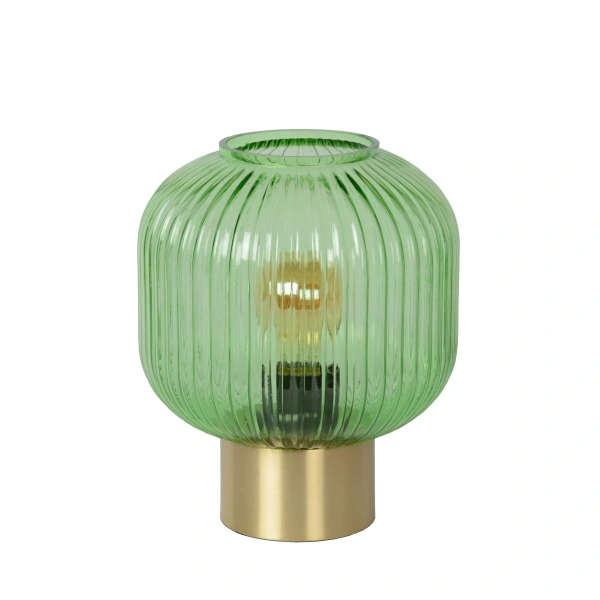 Groene glazen tafellamp met goudkleurige messing voet