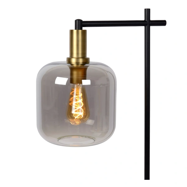 Vloerlamp zwart met gouden fitting en fumé glazen kap