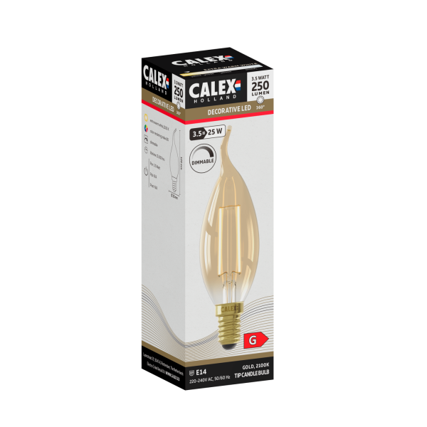 Calex E14 LED kaarslamp goud 3,5W dimbaar