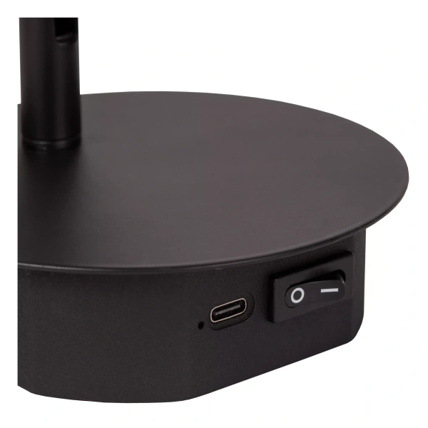 Zwarte oplaadbare bedlamp met ronde voet en schakelaar
