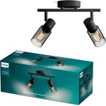 Philips plafondspot zwart met twee verstelbare armen en gerookt glas