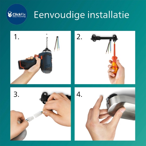 Stappenplan voor montage van plafondspot met gereedschap en kabels