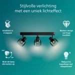 Zwarte plafondspot met drie verstelbare armen en gerookt glazen kappen